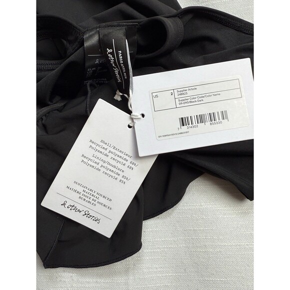 & Other Stories Ruffle Shoulder Plunge Neck One Piece Swimsuit In Black Sz 2 New - Picture 7 of 9